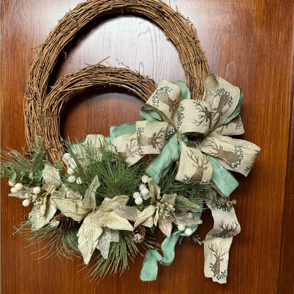 Signature Rustic Holiday Wreath with Bow deer design